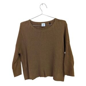 CAbi #3364 Luna Pullover Sweater Ribbed Knit Minimalist Brown Medium